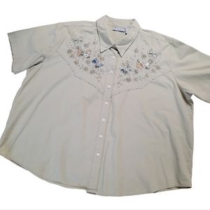 Vintage 90s Beaded Shirt 30/32 Butterflies Sequins Beads Pearls Button Front